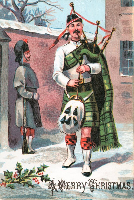 Schotse doedelzakspeler, kerstkaart door English School