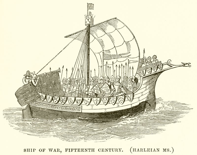 Oorlogsschip, vijftiende eeuw. (Harleian Ms.) door English School