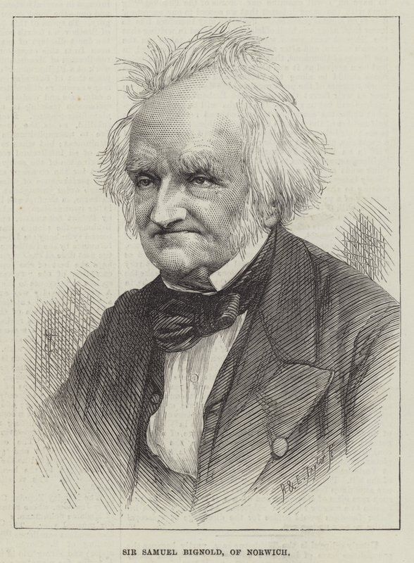 Sir Samuel Bignold, uit Norwich (gravure) door English School