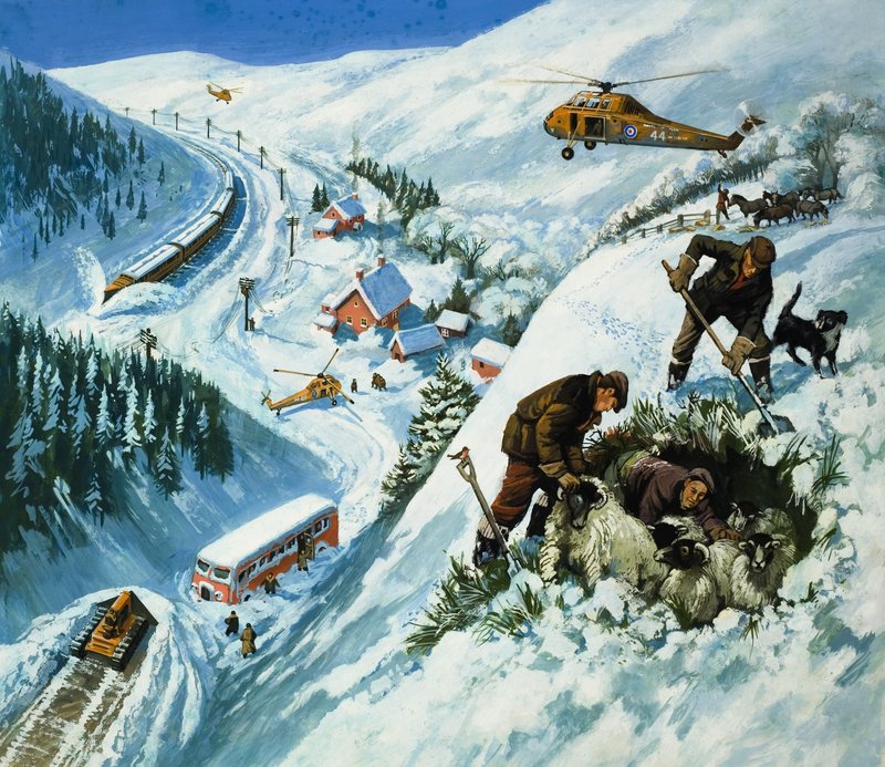 Snow Rescue (gouache op papier) door English School