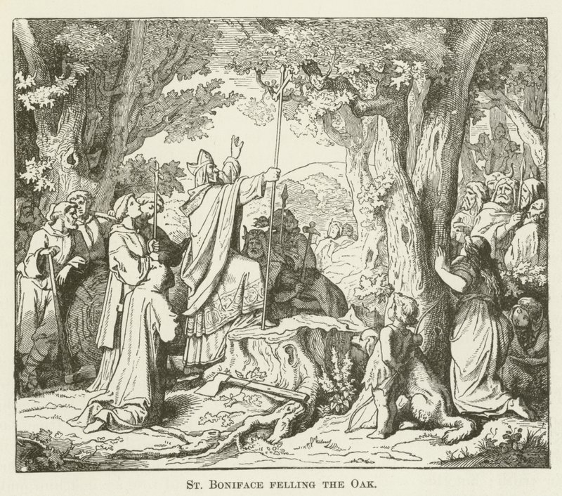 Sint Bonifatius velt de eik door English School
