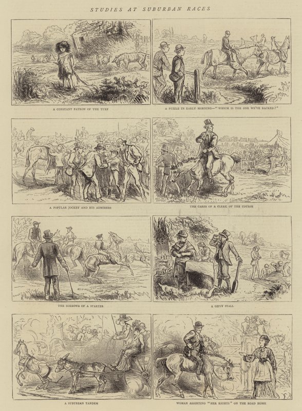 Studies bij Suburbane Races (gravure) door English School