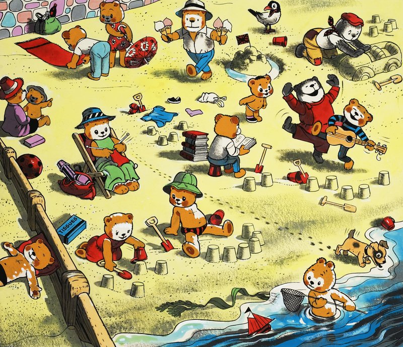 Teddyberen op het strand door English School
