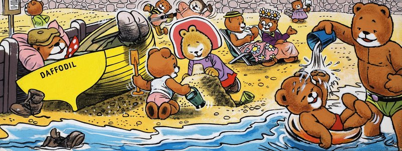 Teddyberen op het strand door English School
