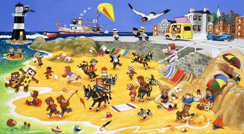 Teddyberen op het strand door English School