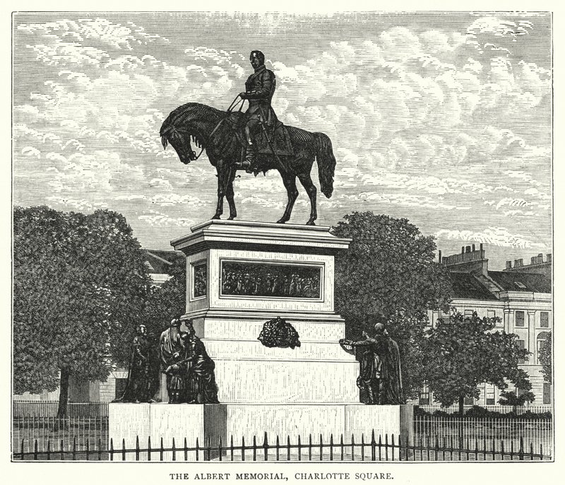 Het Albert Memorial, Charlotte Square (gravure) door English School