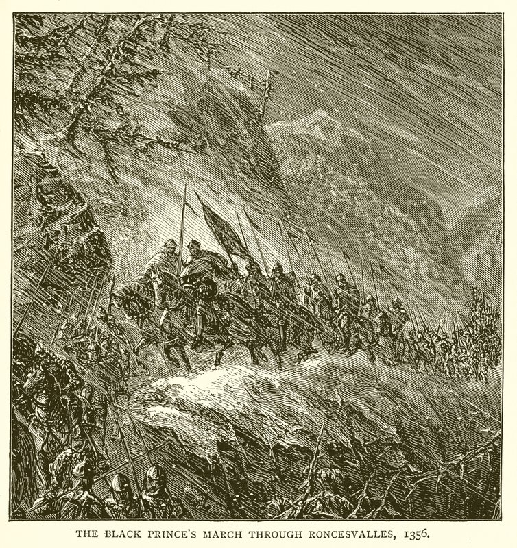 De mars van de Zwarte Prins door Roncesvalles, 1356 door English School