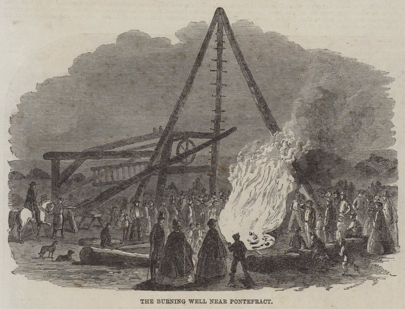 De brandende bron bij Pontefract (gravure) door English School