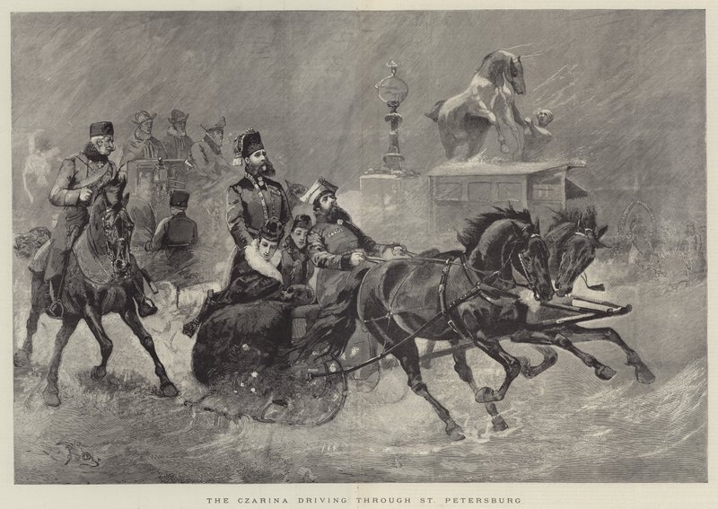 De Tsarina rijdt door Sint-Petersburg door English School