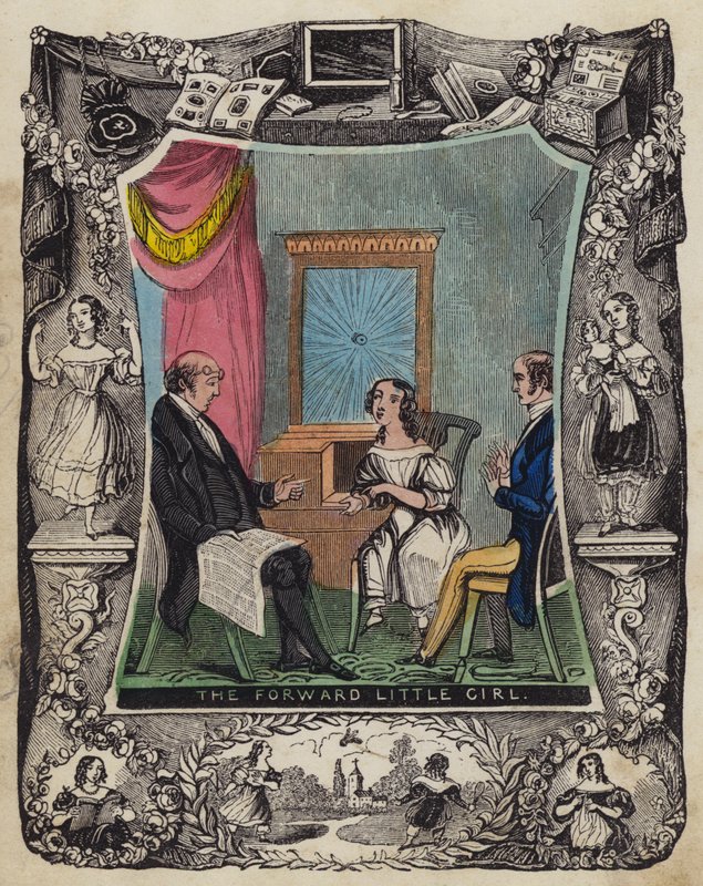 Het Vooruitstrevende Meisje (gekleurde gravure) door English School