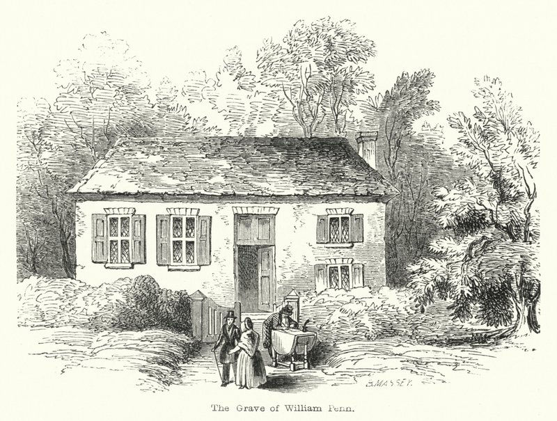 Het graf van William Penn (gravure) door English School