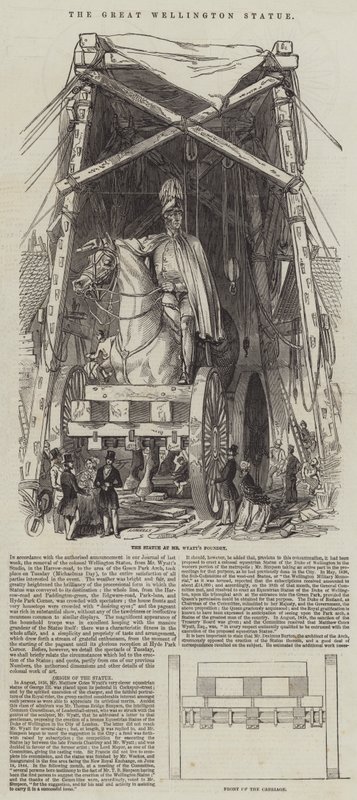 Het Grote Wellington Standbeeld (gravure) door English School