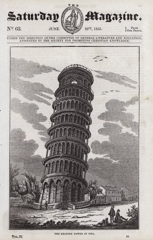 De scheve toren van Pisa (gravure) door English School