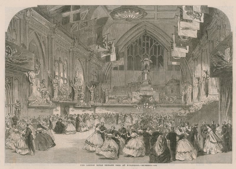 Het bal van de London Rifle Brigade in Guildhall door English School