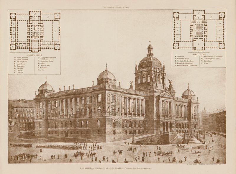 Het Nationaal Boheems Museum, Praag (gravure) door English School