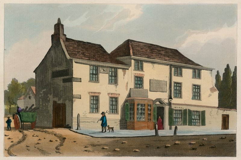 The Old Pied Bull Inn, Islington door English School
