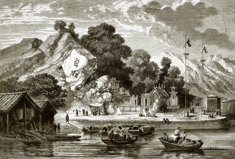 De pagode van de rotsen in Macao door English School