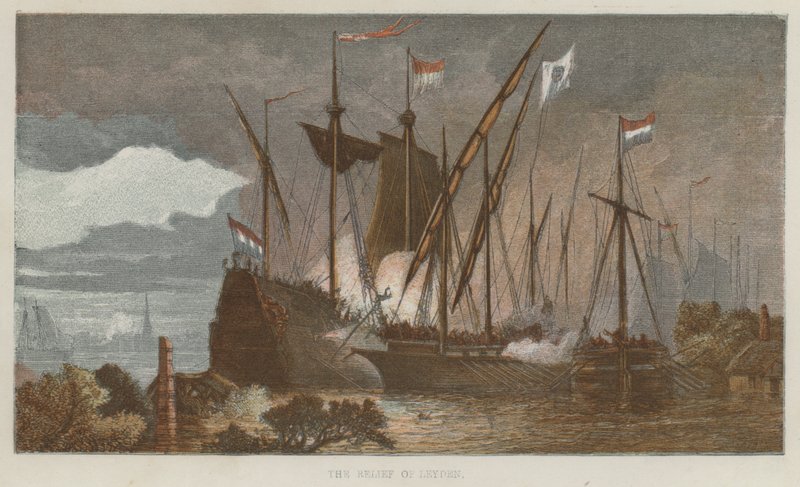 De bevrijding van Leiden (kleur litho) door English School
