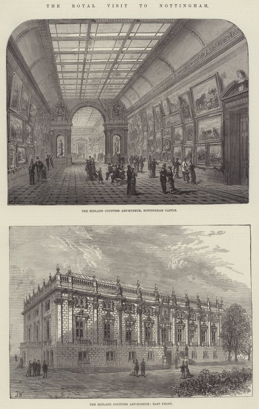 Het Koninklijk Bezoek aan Nottingham (gravure) door English School