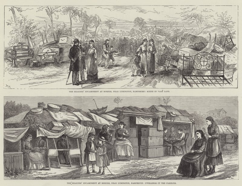 Het Kamp van de Shakers in Hordle (gravure) door English School