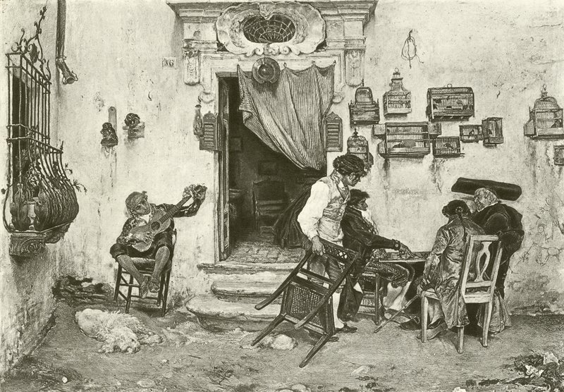 De winkel van Figaro (gravure) door English School