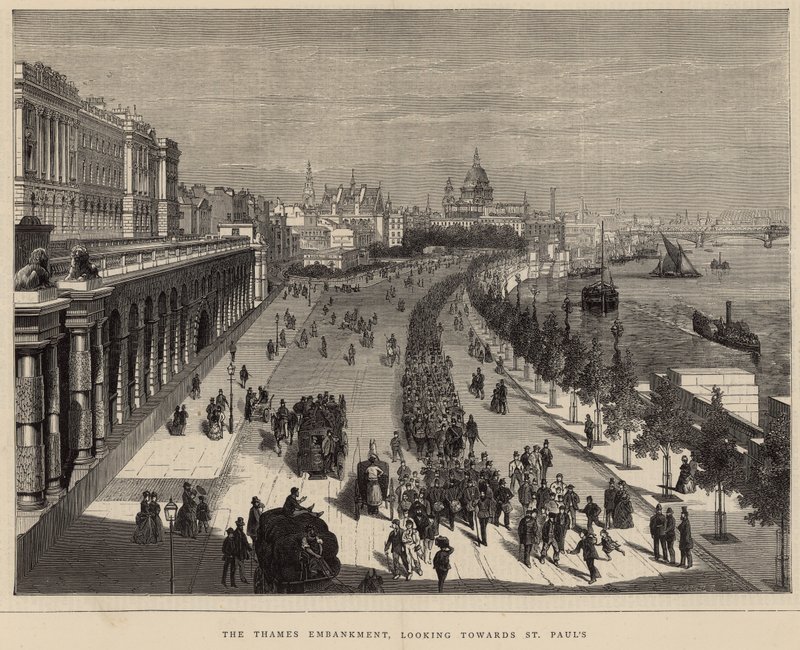 De Thames Embankment, kijkend naar St Pauls door English School