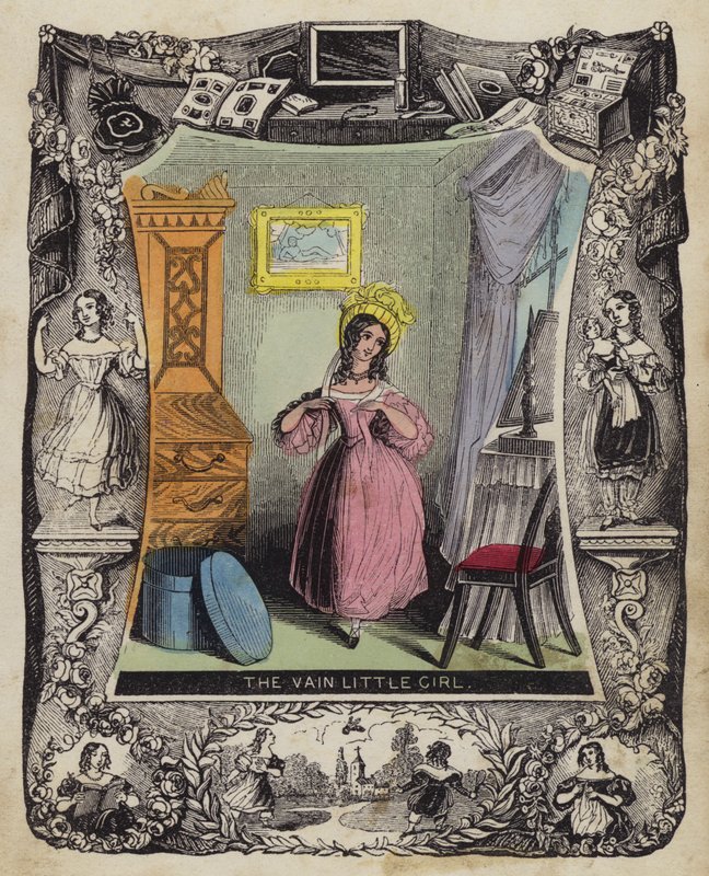 Het ijdele meisje (gekleurde gravure) door English School