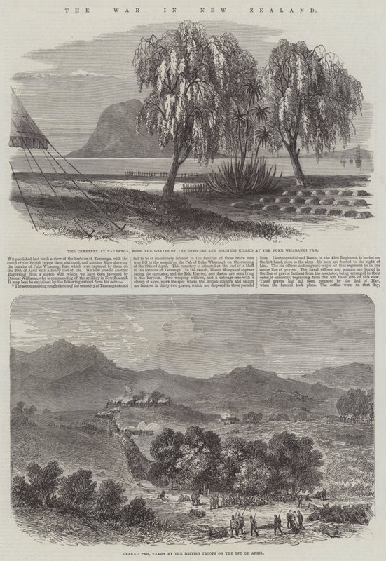De oorlog in Nieuw-Zeeland (gravure) door English School