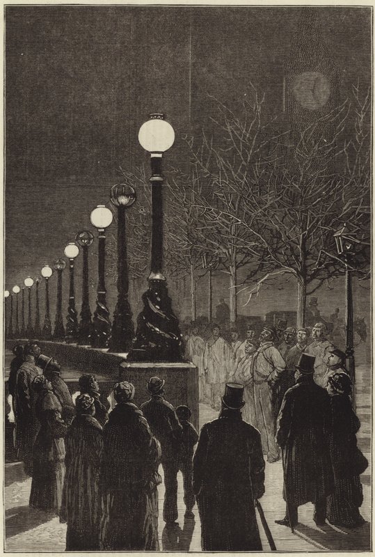 Het elektrische licht op de Thames Embankment door English School