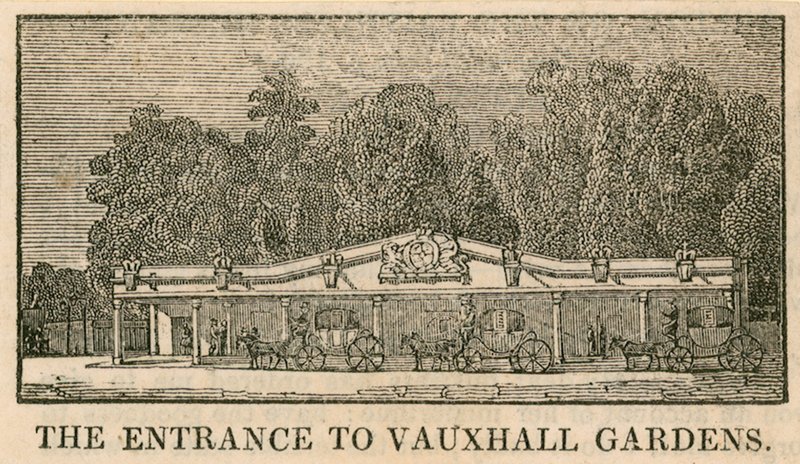 De ingang van Vauxhall-tuinen, Londen door English School
