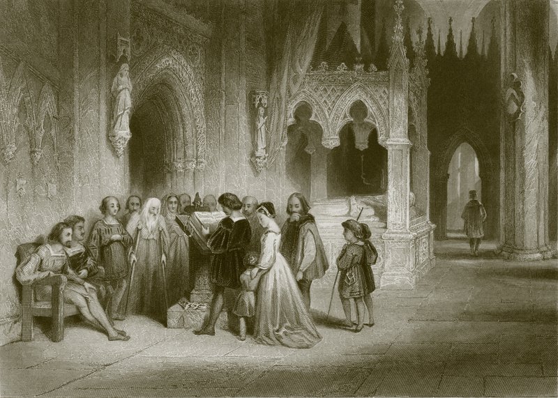 De eerste lezing van de Engelse Bijbel door English School