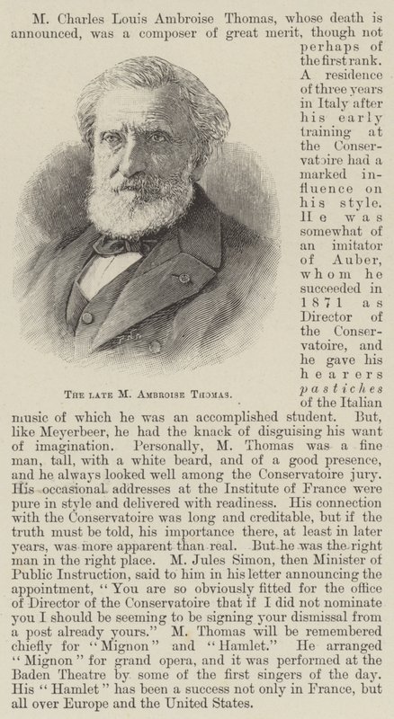 De wijlen M Ambroise Thomas (gravure) door English School