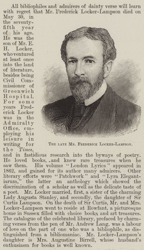 De overleden Mr Frederick Locker-Lampson (gravure) door English School