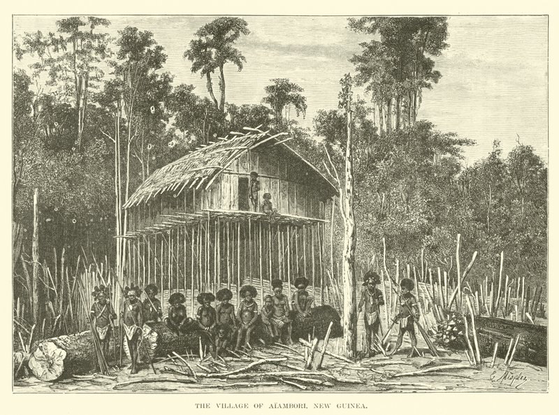 Het dorp Alambori, Nieuw-Guinea door English School