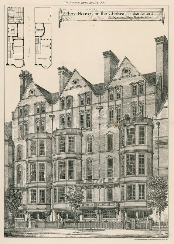 Drie Huizen aan de Chelsea Embankment door English School