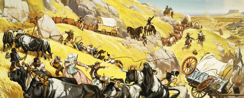 Ongeïdentificeerde wilde westen scène. Oklahoma trail door English School