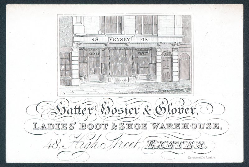 Veysey, hoedenmaker, hosier & handschoenmaker, handelskaart door English School