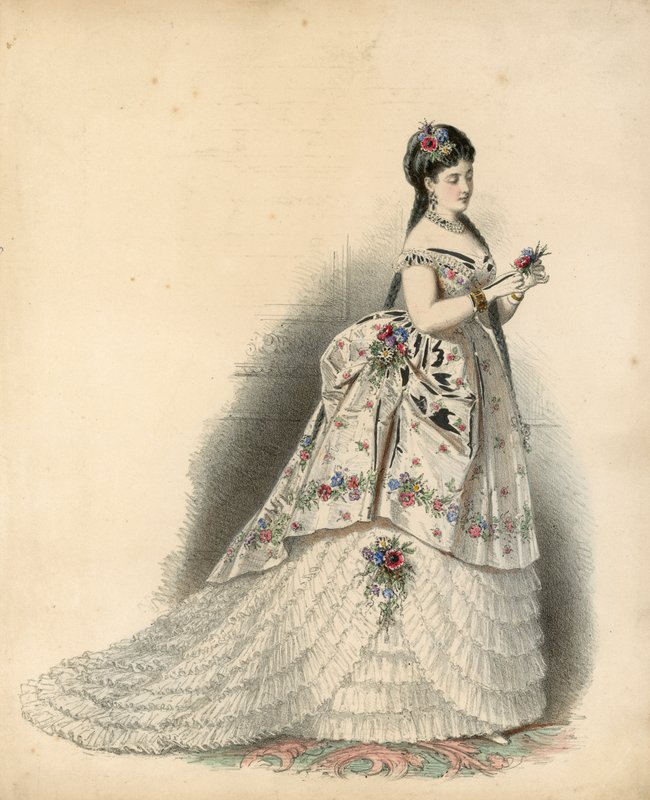 Victoriaanse modeplaat (gekleurde gravure) door English School