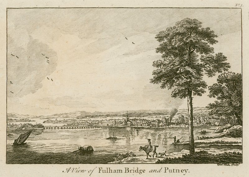 Uitzicht op Fulham Bridge bij Putney door English School