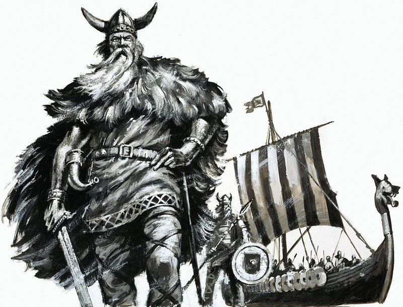 Viking en langschip door English School