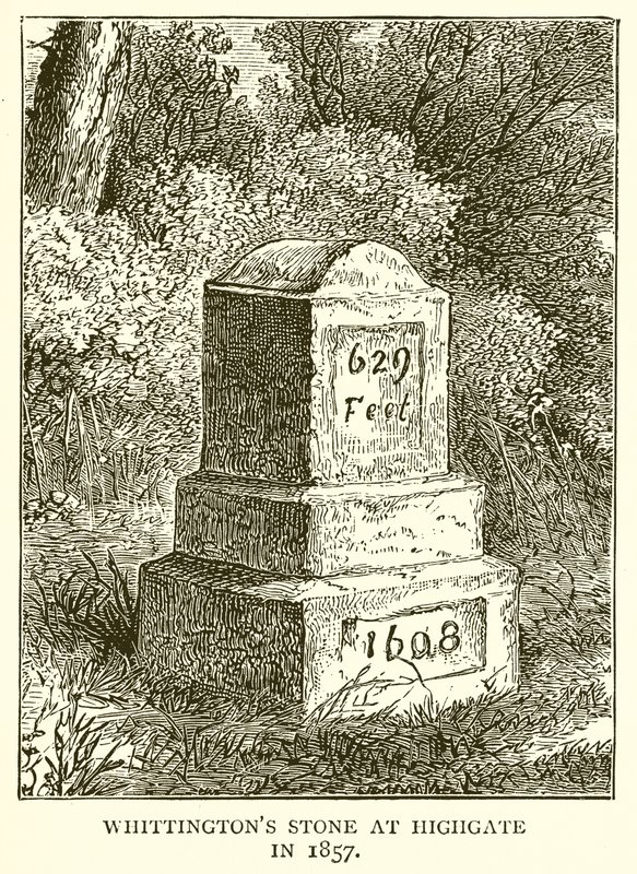 Whittingtons Steen bij Highgate in 1857 door English School