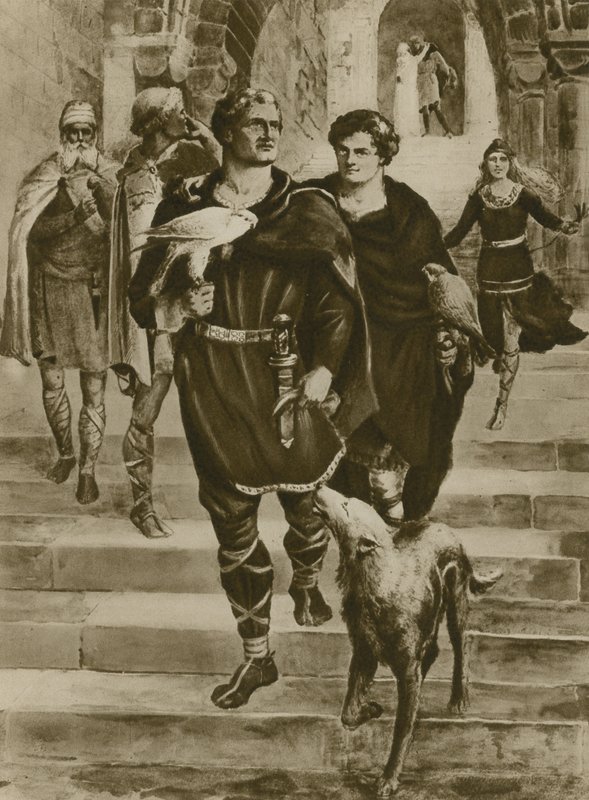 Willem de Veroveraar gaat valkenieren (gravure) door English School