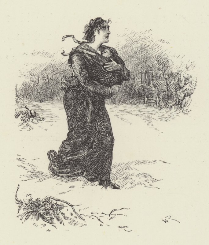 Vrouw met baby in de sneeuw door English School