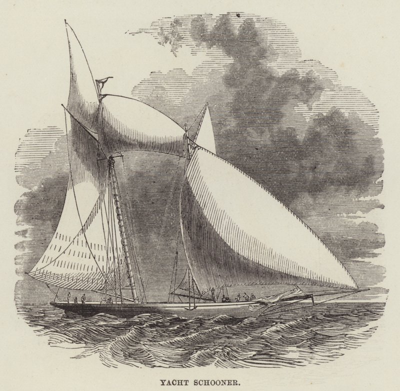 Jacht schoener (gravure) door English School