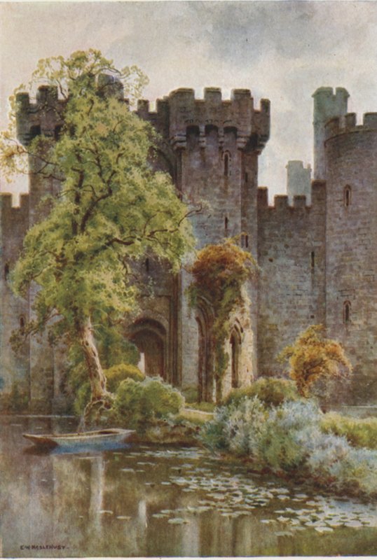 Bodiam Kasteel (kleur litho) door Ernest William Haslehust