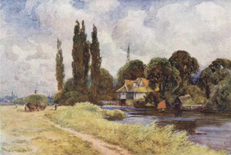 Iffley Molen (kleur litho) door Ernest William Haslehust