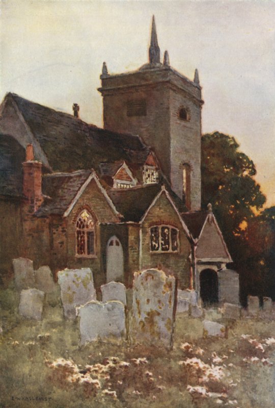 Minstead Kerk (kleur litho) door Ernest William Haslehust