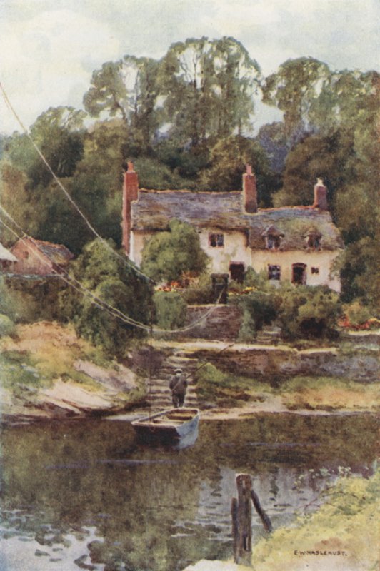 De Veerboot, Overton-on-Dee (kleur litho) door Ernest William Haslehust