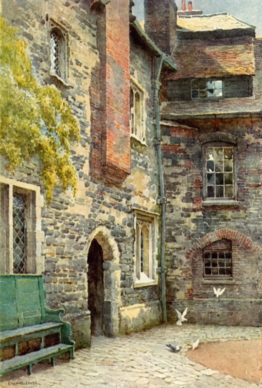 Washhouse Court, Charterhouse (kleur litho) door Ernest William Haslehust
