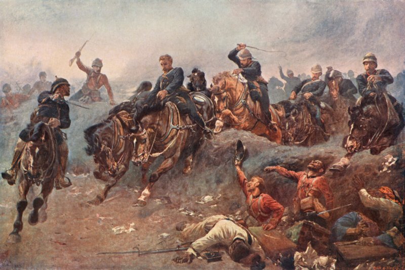 Britse artillerie betreedt de vijandelijke linies bij de Slag om Tel El Kebir, Egypte, 1882 door Esteban Márquez de Velasco